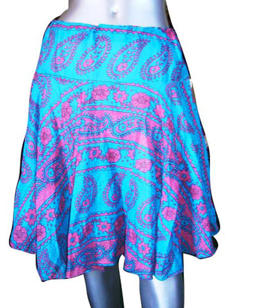 Blue tone mandala print wide cotton skirt