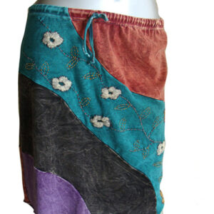 Flower embroidered colorful cotton skirt