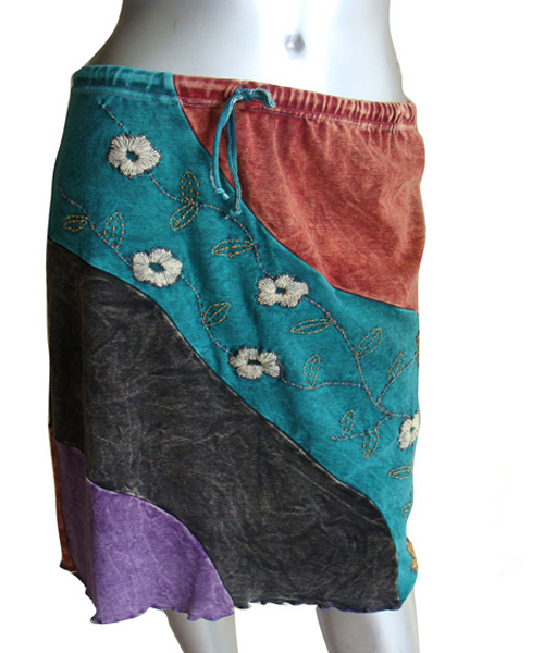 Flower embroidered colorful cotton skirt - Clothing in Nepal Pvt Ltd