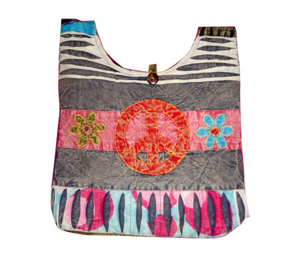 Peace Symbol Embroidered Cozy Shoulder Bag