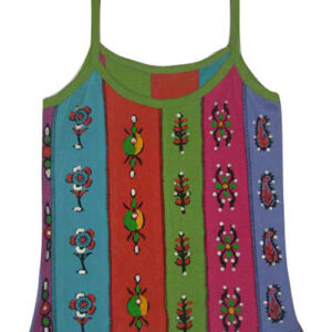 Patchwork Tie Dye Block and Hand Print Hippie Boho Tank Top