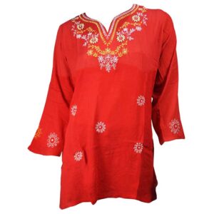 Dark Orange Ladies Cotton Kurta