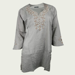 Gray Shiny V – Neck Comely Ladies Kurha