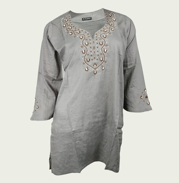 Gray Shiny V – Neck Comely Ladies Kurha