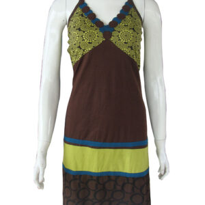 Brown Mix Stylish Women Long Cotton Dress