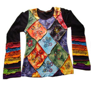 Full Patchwork Long Sleeve Ladies Cotton T-shirt