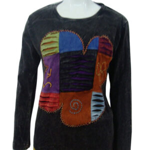 Black Mix Cozy Embroidered Cotton Top