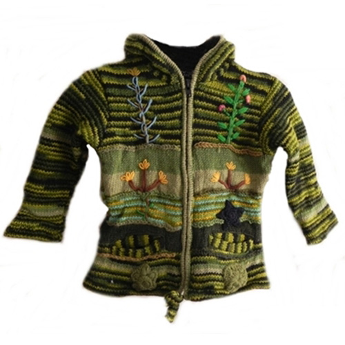 Boho floral embroidered woolen kid jacket