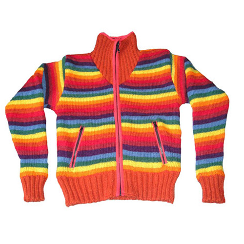 Rainbow tone hoodless wool jacket with zipper