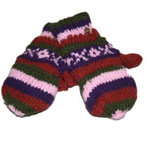 Maroon Mix Handmade Knit Woolen Gloves