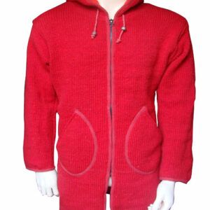 Tick wool full red Long hooded pullover