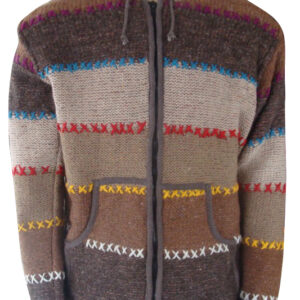 Hippie patchwork wool knitted hooded jacket