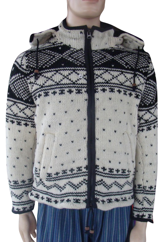 Himalayan Hand Knitted Wool Jacket Cardigan Hoodie Made in Nepal