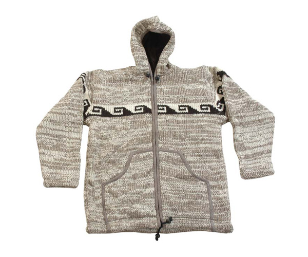 Full gray covered warm fleece knitted wool jacket