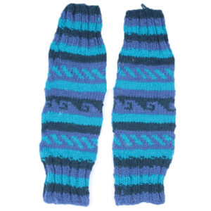Blue mix hand knitted long leg warmers