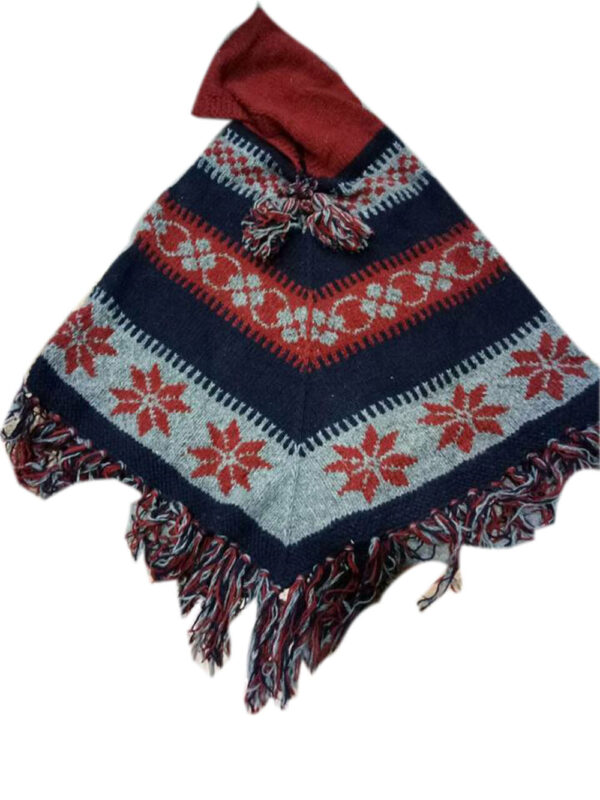 Floral Printed Handmade Organic Wool Poncho