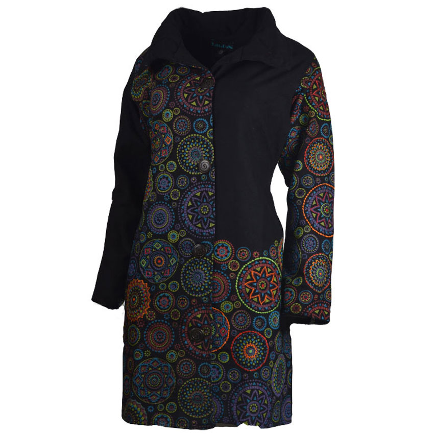 Warm winter cotton jacket with multiple mandala prints