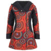 Warm fleece added handmade red tone hippie printed coat