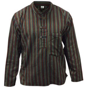 Lightweight Hippie Striped Cotton Grandad Shirt