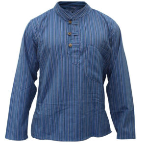 Blue Hippie Striped Cotton Grandad Shirt