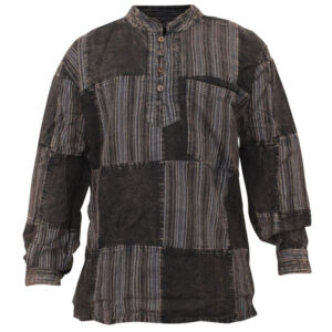 Black and Gray Patchwork Hippie Cotton Shirt
