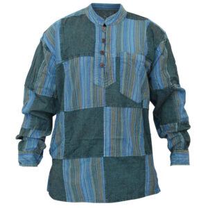 Men’s Stonewashed Plain Stripe Patchwork Hippie Shirt
