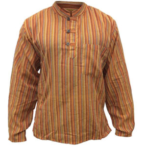 Orange Hippie Cotton Grandad Long Sleeve Collar Shirt