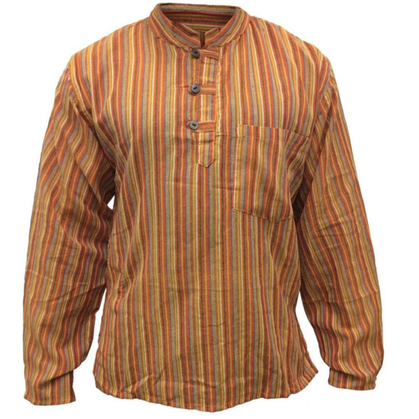 Orange Hippie Cotton Grandad Long Sleeve Collar Shirt