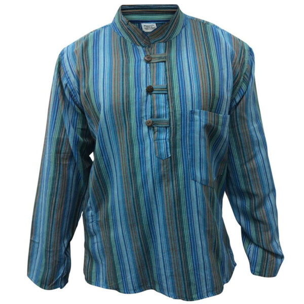 Holiday collarless Boho stonewashed Hippie Cotton shirt