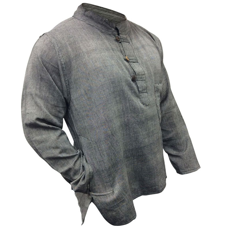 Gray Plain Hippie Cotton Shirt