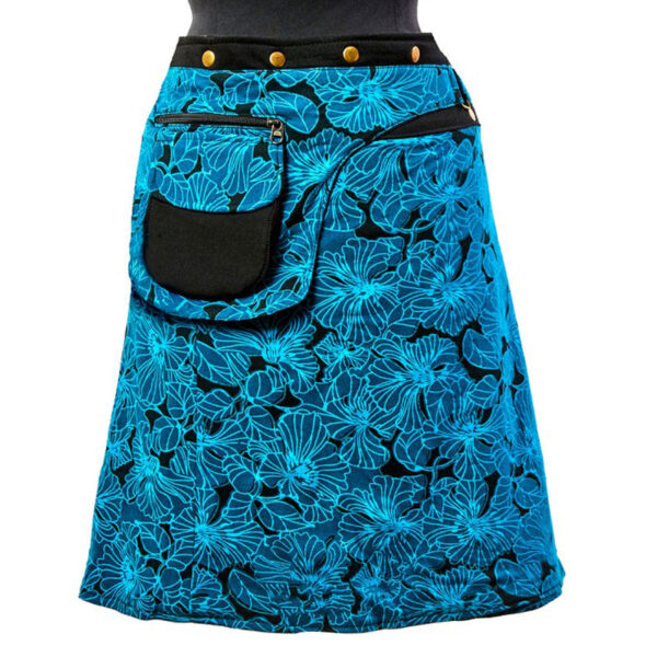 Shiny blue popper knee length wrap skirt