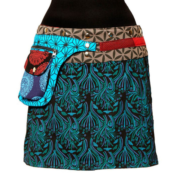 Blue flower printed cotton reversible skirt