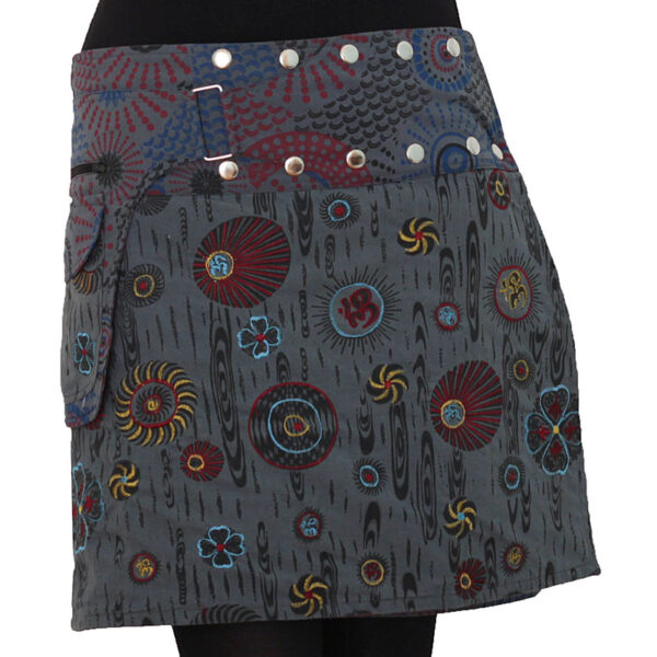 Block prints added snap button reversible wrap skirt