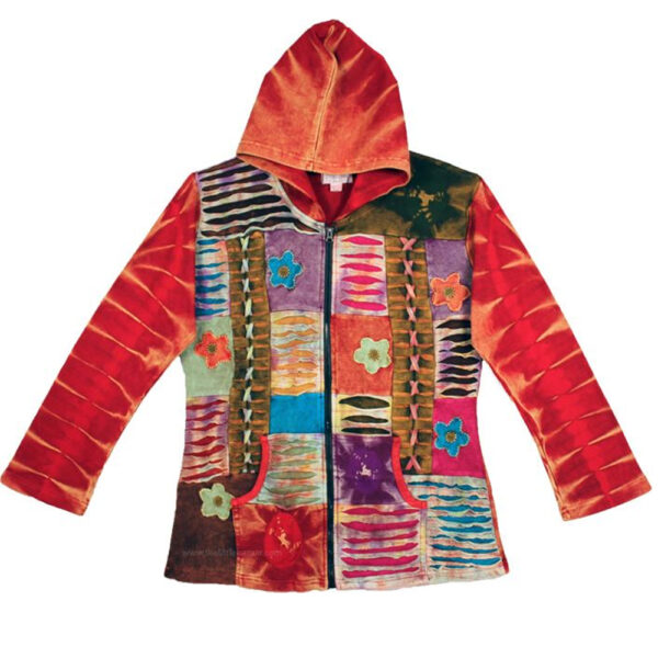 Catchy Red Mix Funky Winter Patch Jacket