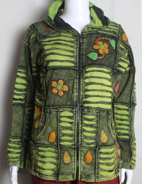 Razor Cut Hippie Floral Cotton Patch Jacket