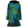 Patchwork Green Tone Hippie Long fleece lined razor cut jacket for winter