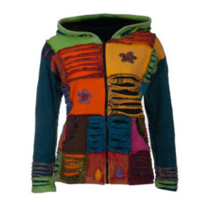 Multicolor Patchwork Fleece Lining Hippie Razor Cut Cotton Jacket for winter
