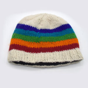 Rainbow Yak Wool Knitted Cap With Fleece Lining