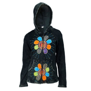 Black Hand Embroidery Fleece Lining Hippie Cotton Jacket for winter