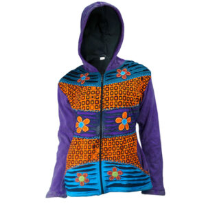 Print Hand Embroidery Fleece Lining Razor Cut Hippie Cotton Jacket for winter