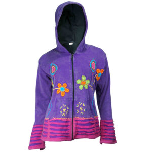 Piping and Hand Embroidery Fleece Lining Razor Cut Hippie Cotton Jacket for winter