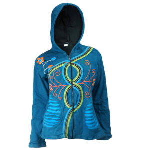 Piping and Hand Embroidery Fleece Lining Razor Cut Hippie Cotton Jacket for winter