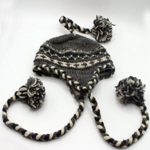 Hand Knit Wool Earflap Hat Fleece Lining