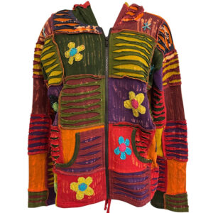 Multicolor Patchwork hand Embroidery and Razor cut Hippie Cotton Jacket