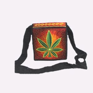 Hemp Leaf Embroidery Hippie Passport bag