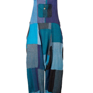 Bluish Patchwork Design Hippie Cotton Dungaree