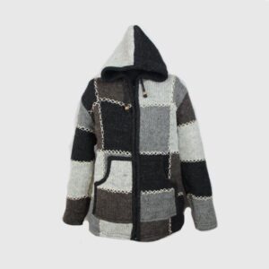 Black and Gray Patchwork Himalayan Hippie Wool Jacket