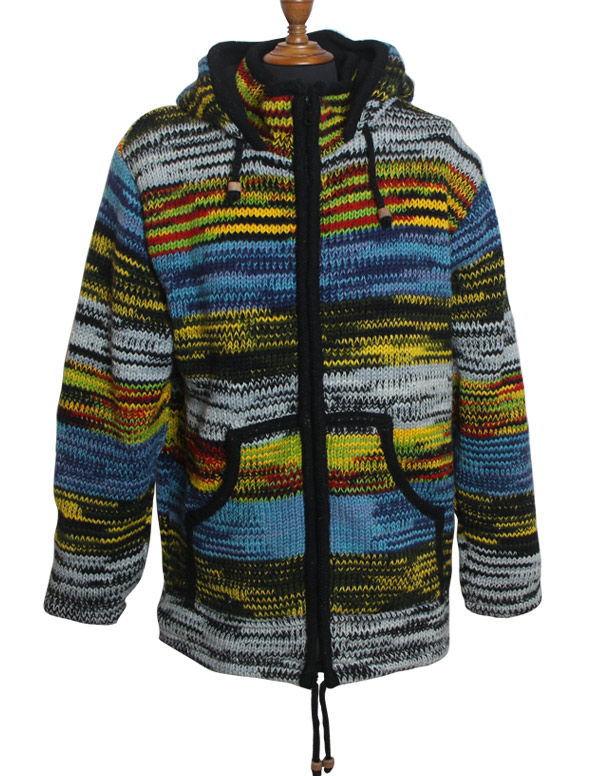 Warm Himalayan Hippie Wool Double Knitted Jacket