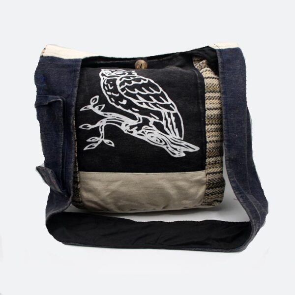 Bird Print and Patchwork Hippie Shoulder Bag