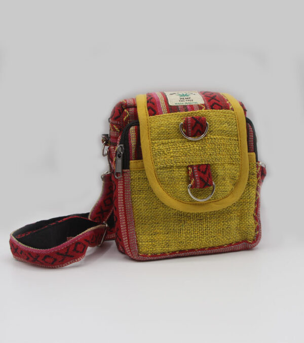 Yellow and red mixed boho hemp camera bag